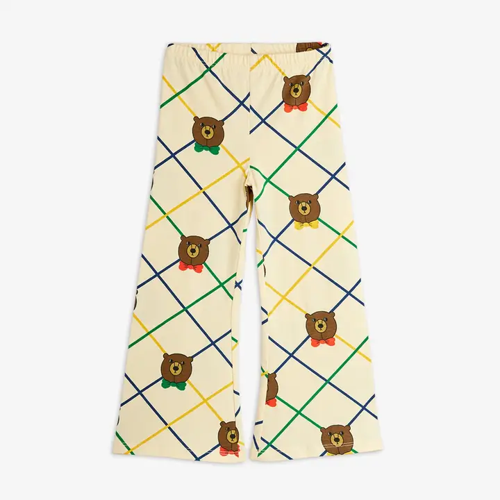 Bear check flared trousers
